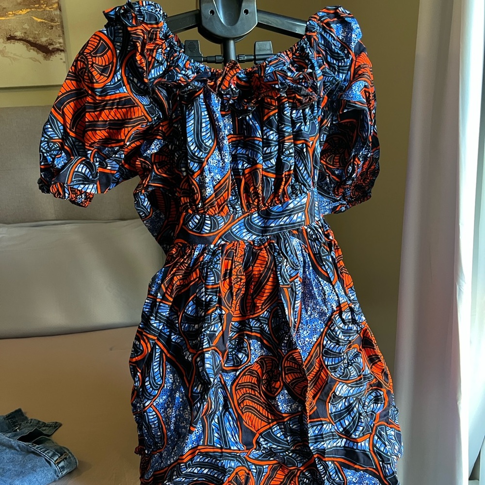 Grass-Fields Blue and Orange Patterned Garment